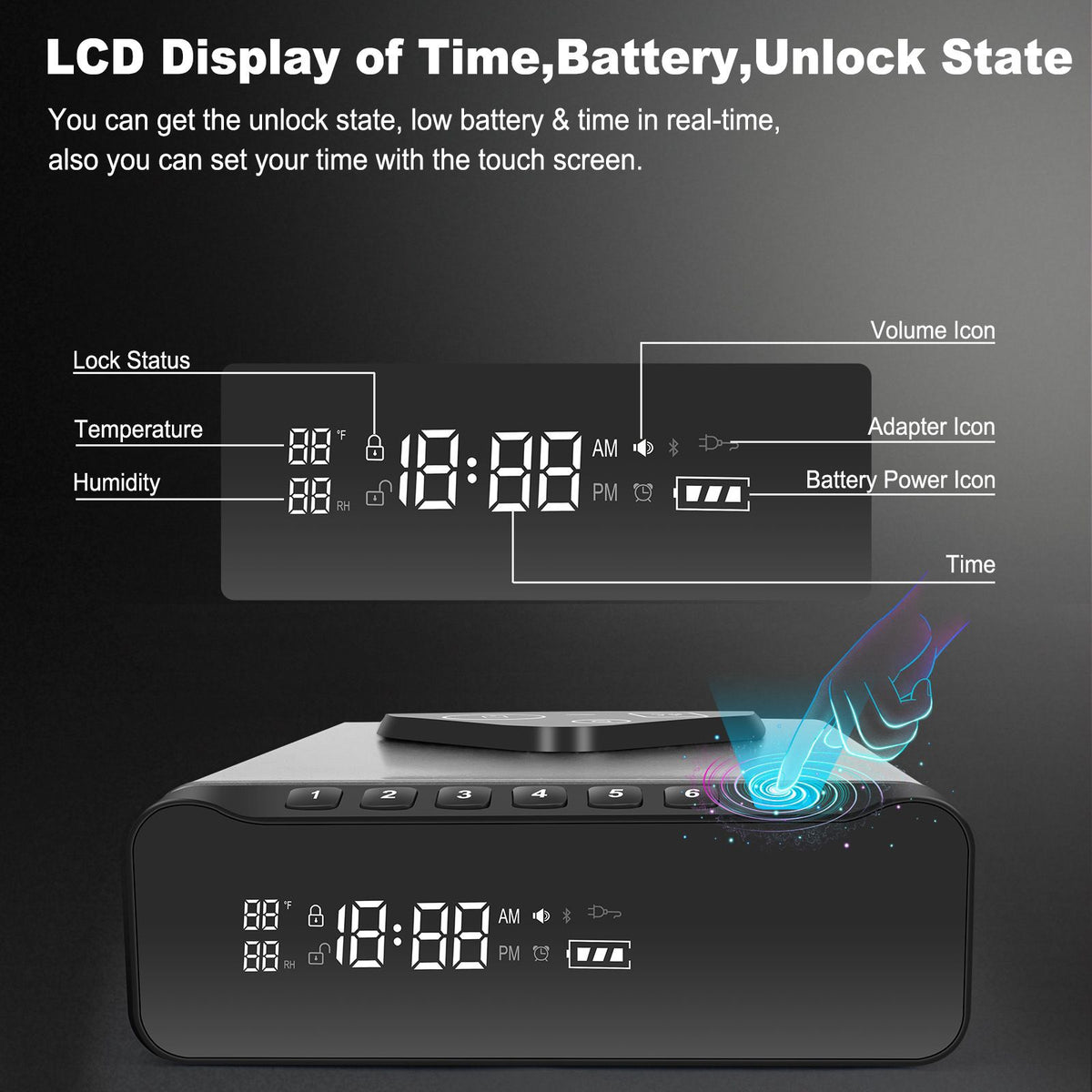 VAULTIQ  Vault Pro– Biometric Fingerprint Security Safe with Clock | 3-in-1 Wireless Charging for Phone & Watch | Alarm + Humidity + Temp Screen