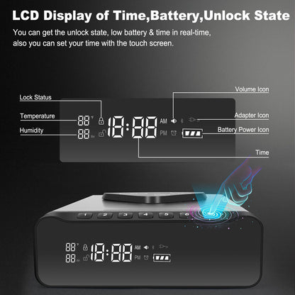 VAULTIQ  Vault Pro– Biometric Fingerprint Security Safe with Clock | 3-in-1 Wireless Charging for Phone & Watch | Alarm + Humidity + Temp Screen