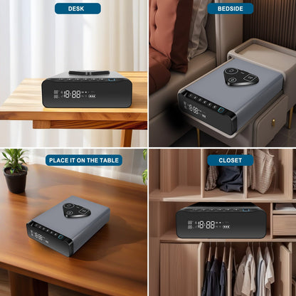 VAULTIQ  Vault Pro– Biometric Fingerprint Security Safe with Clock | 3-in-1 Wireless Charging for Phone & Watch | Alarm + Humidity + Temp Screen