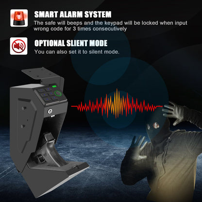 VAULTIQ StrikeLock™ – Biometric Mounted Gun Safe | Auto-Open Access for Nightstand, Desk, Wall & Truck | Fingerprint + 4-Button Backlit Keypad + Key